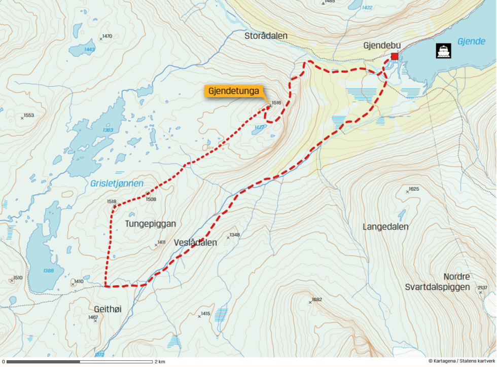 Kart Gjendetunga Jotunheimen